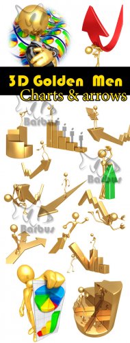 3D gold men - Charts and arrows /   3D -   