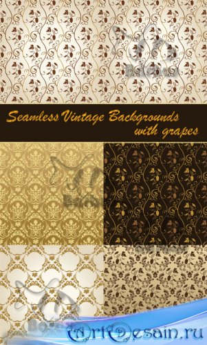 Seamless vintage vector backgrounds with grapes /     