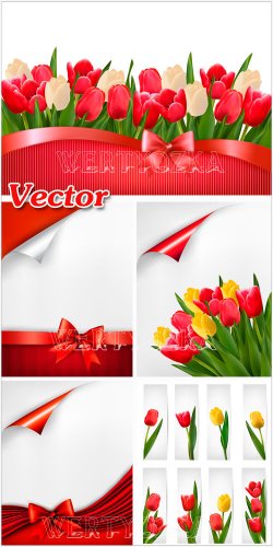     / Vector background with tulips