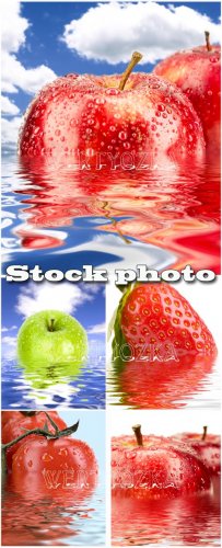     / Fruits in water droplets - Raster clipart