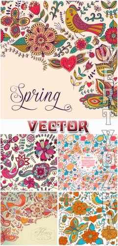       / Vector background with colorful flower designs