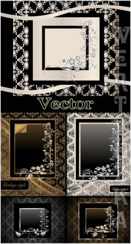         / Vector black background with a gold and silver decor