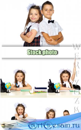 ,    / School children, schoolboy and schoolgirl - Raster clipart