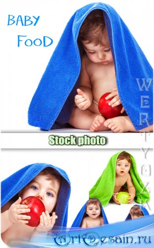    / Baby with an apple - Raster clipart