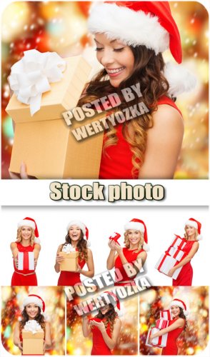     / Girls with christmas gifts - stock photos