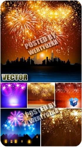    / Fireworks over the city - stock vector