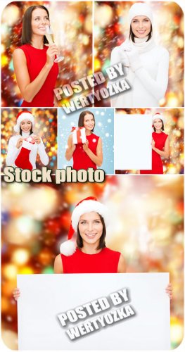     / Christmas girl with a poster - stock photos