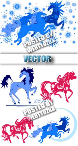  2014 / Horses 2014 - stock vector