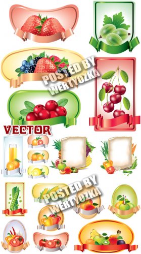       / Labels with fruits and vegetables - stock vector