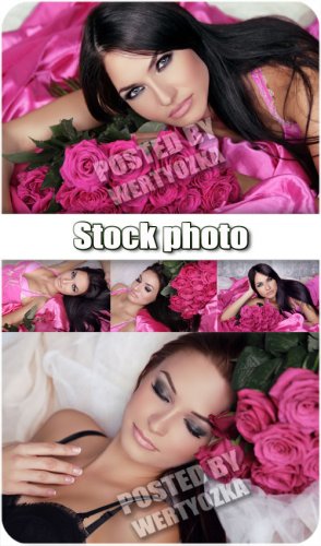      / Beautiful girl surrounded by roses - sto ...