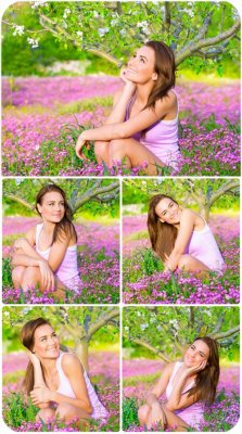   ,   / Girl in the garden, blooming garden