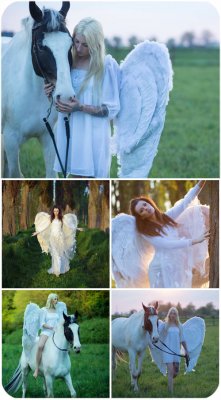   ,    / Girls with wings, girl with horse - Stock Photo