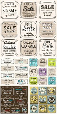 ,      / Sale, vector labels in vintage style